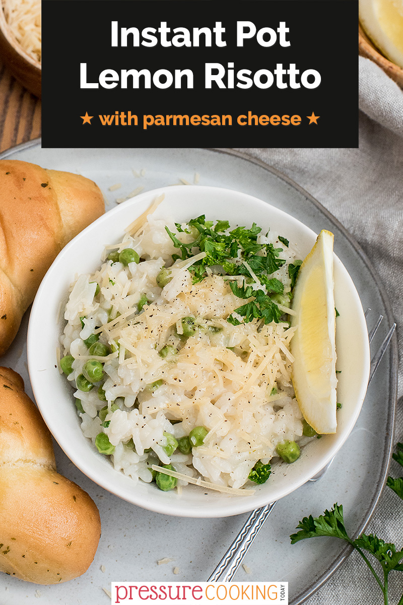 This Instant Pot Risotto is the perfect pressure cooker side dish. The creamy lemon parmesan rice will be a delicious addition to your table. And SO much easier than risotto on the stovetop. via @PressureCook2da