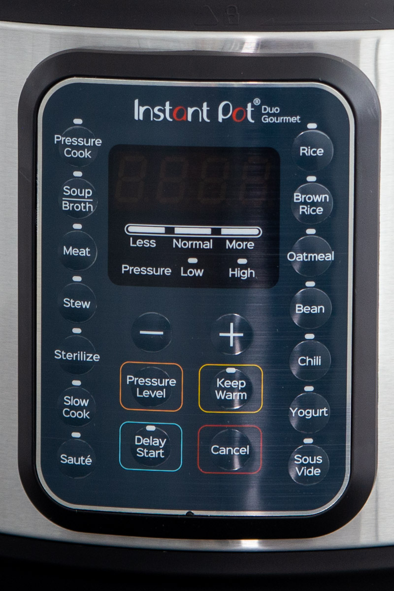 Close-up of the buttons on the Instant Pot Duo Gourmet