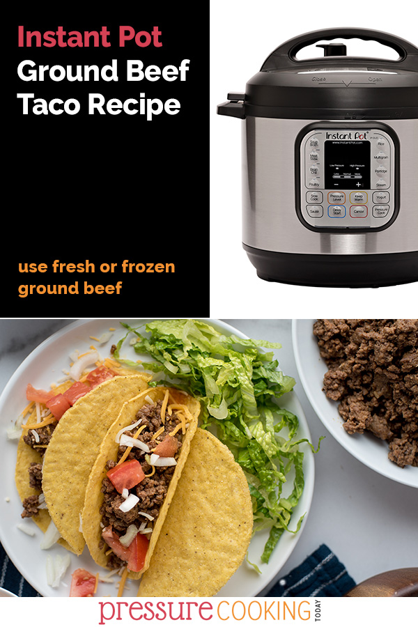 Instant Pot Ground Beef Tacos cook up quick and easy in your pressure cooker. Top with your favorite toppings and have dinner ready in under 30 minutes! via @PressureCook2da