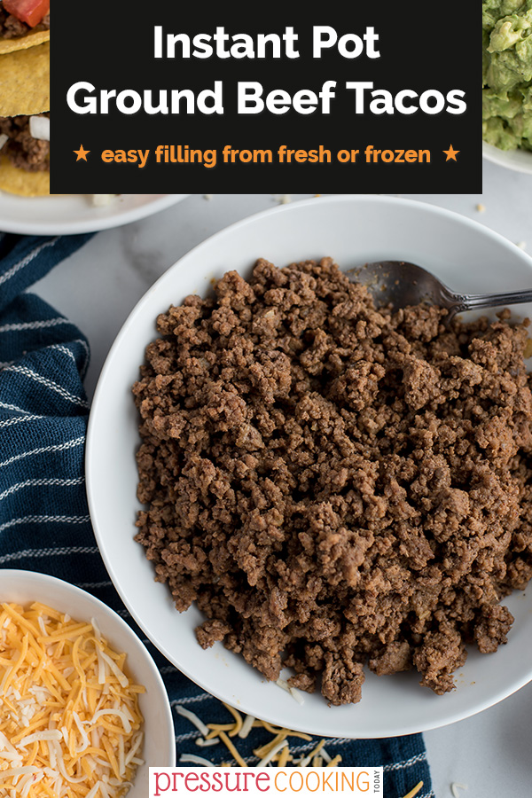 Instant Pot Ground Beef Tacos cook up quick and easy in your pressure cooker. Top with your favorite toppings and have dinner ready in under 30 minutes! via @PressureCook2da