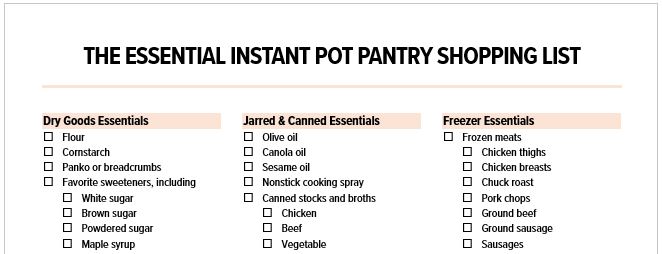 Screeenshot of the Essential Instant Pot Pantry Shopping List, showing the document that\'s available to download.