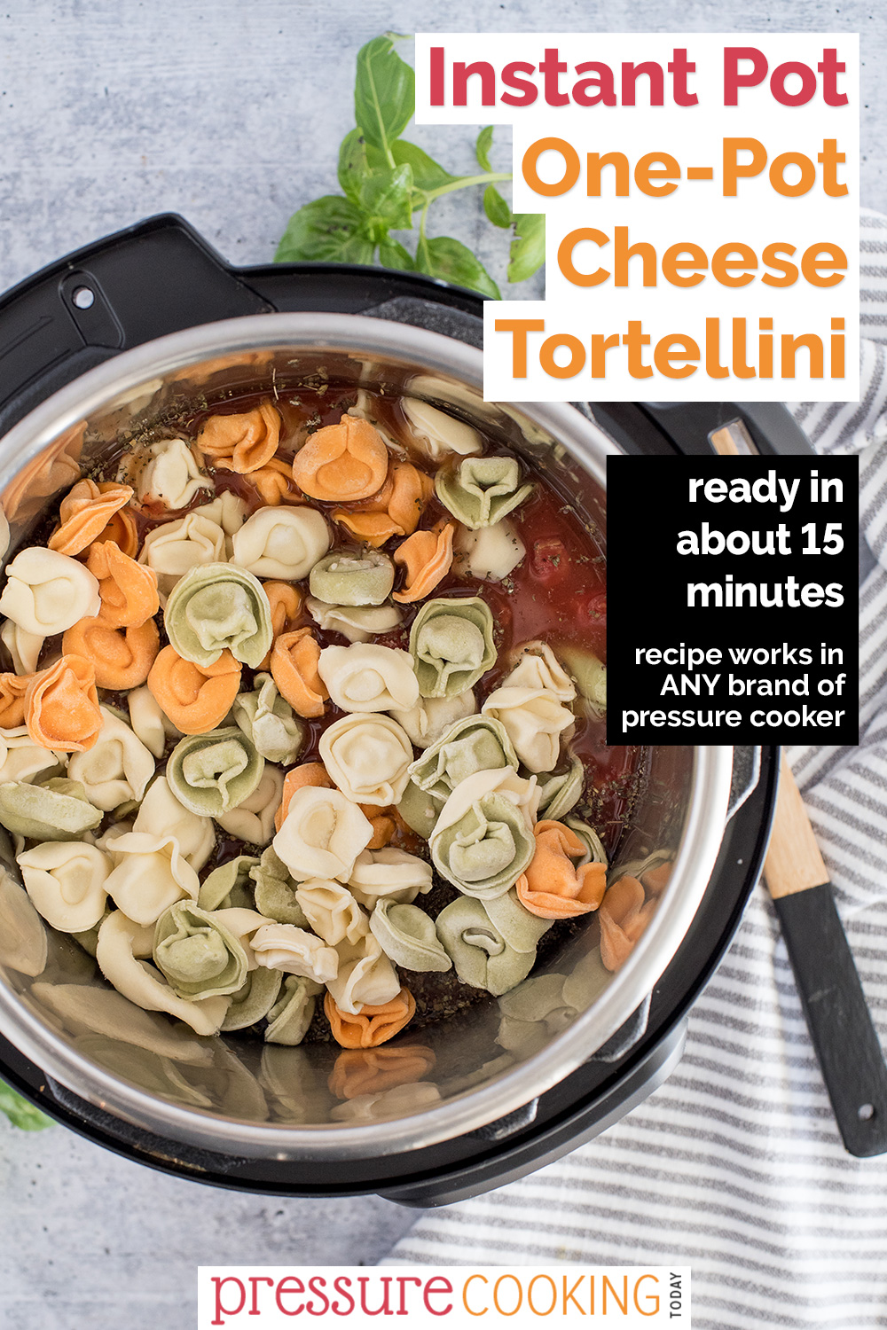 This Instant Pot Tortellini is a one-pot recipe that cooks pasta and sauce at the same time in the same pot. It goes from frozen to finished in about 15 minutes. Plus it starts from frozen pasta, so it's great on busy nights! via @PressureCook2da