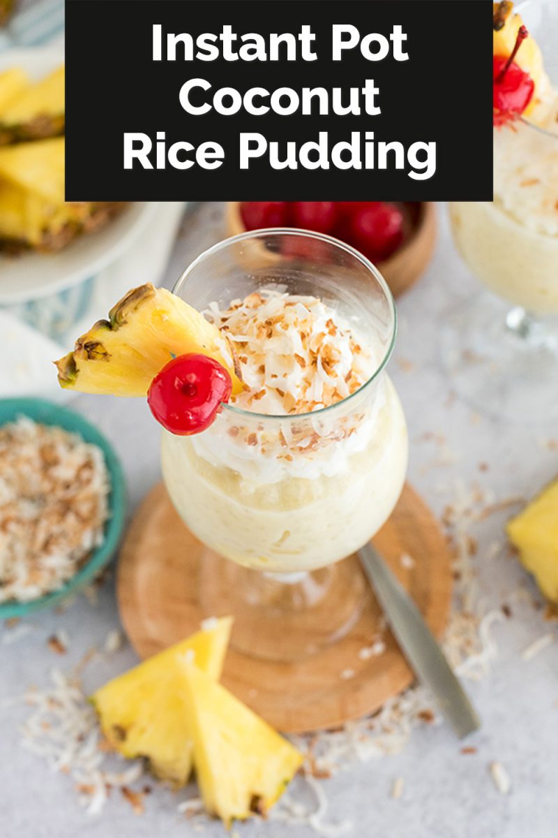pinterest button for coconut rice pudding in the pressure cooker