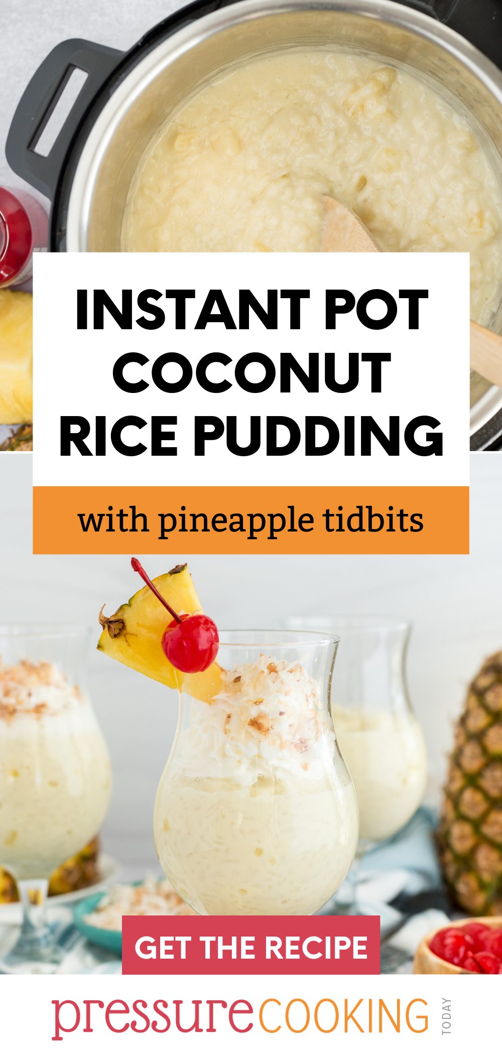 pinterest button for coconut rice pudding in the pressure cooker via @PressureCook2da