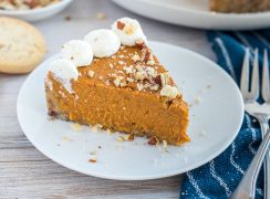 Instant Pot Pumpkin Pie plated up for Thanksgiving.
