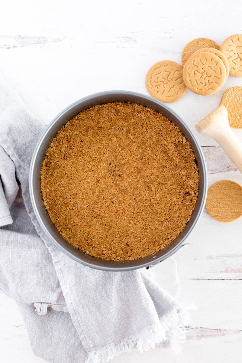 gingersnap crust in a springform pan for cheesecake