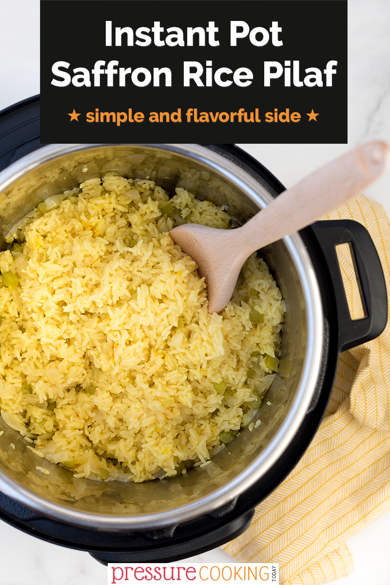 Instant Pot Rice Pilaf, made with a beautiful saffron broth, toasted almonds, and long grain white, is the perfect quick and easy side dish. We love to serve it with a simple grilled protein. #PressureCookingToday via @PressureCook2da