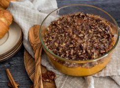 glass container with instant pot sweet potato casserole