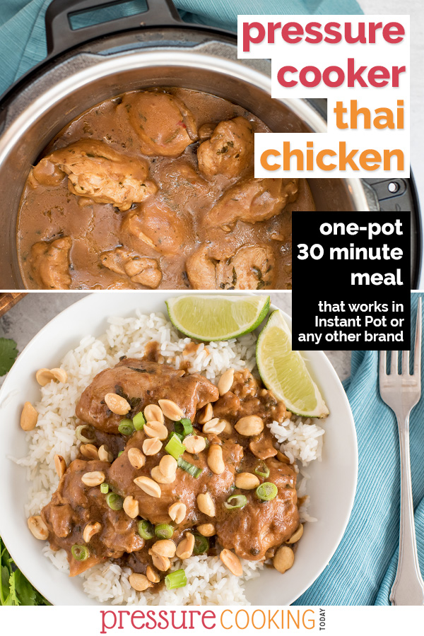 Try this one-pot, 30-minute dinner of tender chicken in a tasty peanut sauce flavored with cilantro and lime. via @PressureCook2da