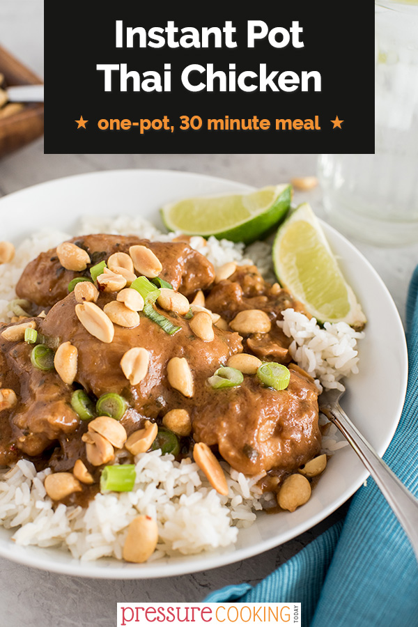 Try this one-pot, 30-minute dinner of tender chicken in a tasty peanut sauce flavored with cilantro and lime. via @PressureCook2da