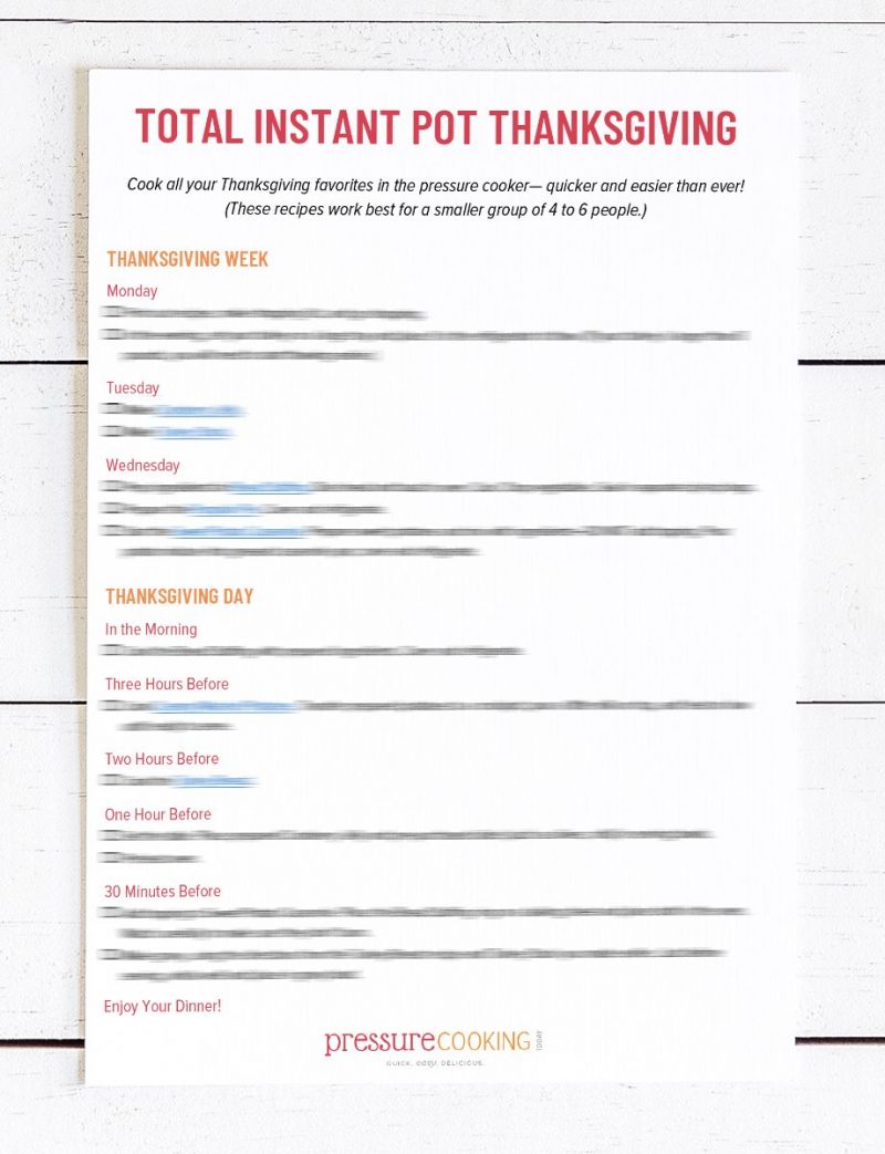 Sample page of the Total Instant Pot Thanksgiving Meal Planner, that provides one of the five pages in the free downloadable guide
