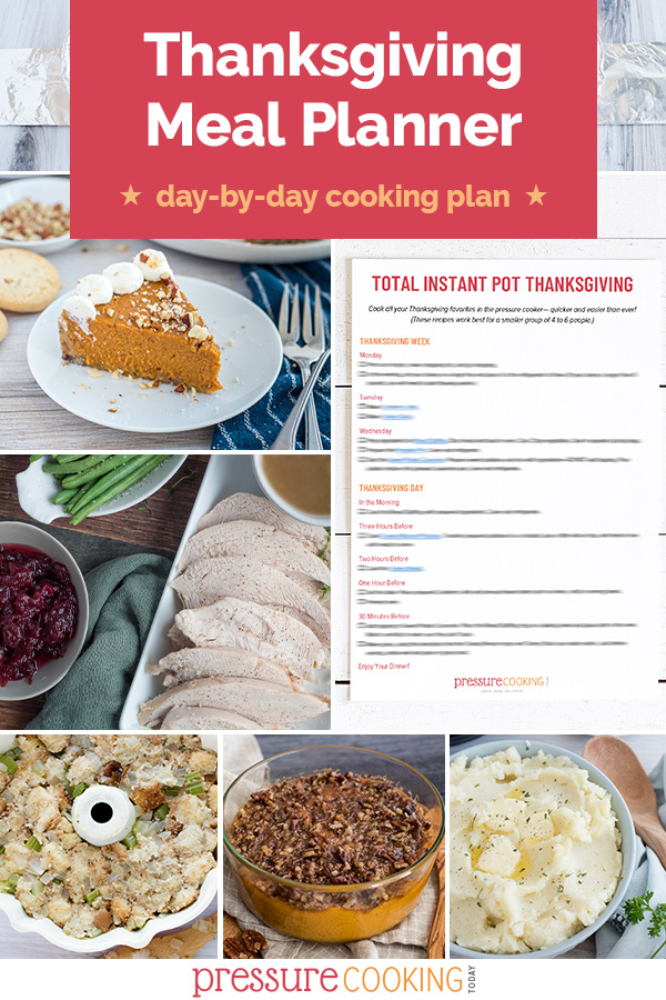 ✨FREE DOWNLOAD!!✨ Use this Thanksgiving Meal Planner to take the stress out of when to start different recipes! Includes a day-by-day breakdown for what to prep early to make your Thanksgiving much easier, and how to time things on the big day. Make a small dinner for 4 to 6 people all in your Instant Pot or make a larger meal using both your pressure cooker and your oven. #PressureCookingToday via @PressureCook2da