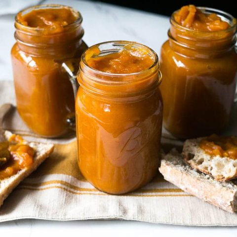 3 Mason Jars of Pressure Cooker (Instant Pot) Spiced Pumpkin Apple Butter