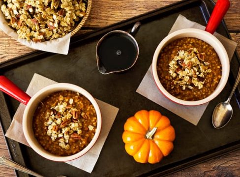 Pumpkin-Steel-Cut-Oats in two bowls
