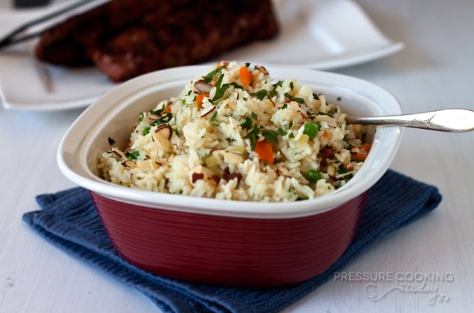 Easy to make Pressure Cooker Rice Pilaf with Carrots, Peas and Parsley