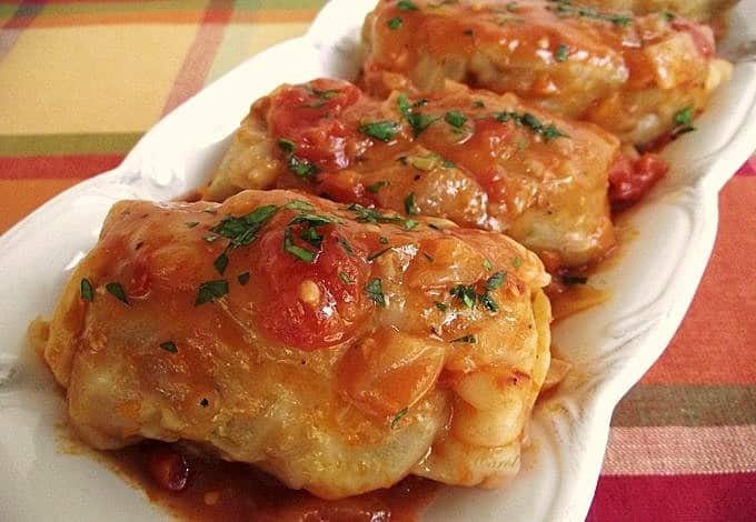 Pressure Cooker Stuffed Cabbage  on a white platter