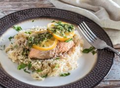 Pressure Cooker ((Instant Pot) Salmon and Rice With Lemon Caper Chimichurri