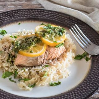 Pressure Cooker ((Instant Pot) Salmon and Rice With Lemon Caper Chimichurri