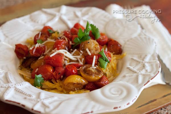 Spaghetti Squash with Roasted Balsamic Cherry Tomatoes Pressure-Cooking-Today