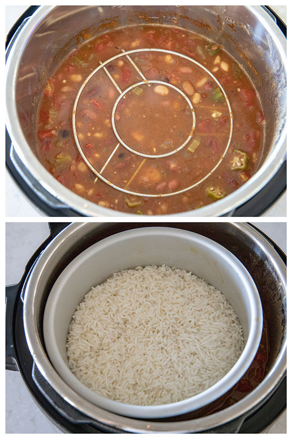Cooking White Rice on top of Cajun Soup in the pressure cooker