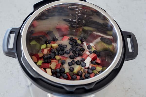A pressure cooker / Instant Pot Triple Berry Rhubarb Pancake Sauce