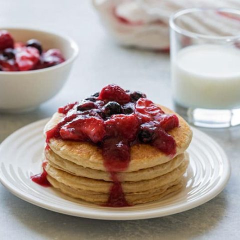 Triple-Berry-Rhubarb-Pancake-Sauce-With-Whole-Wheat-Pancakes-Barbara-Bakes