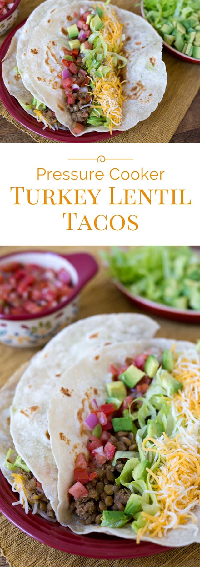 Taco filling made with lentils, lean ground turkey, onions, garlic, and a blend of Mexican spices. Makes a big batch in your Insta Pot. This Instant Pot recipe for Pressure Cooker Turkey Lentil Taco Filling is the perfect dinner solution for Taco Tuesday. A freezer friendly recipe! #instantpot #pressurecooking #tacos #freezerfriendly #mealprep via @PressureCook2da