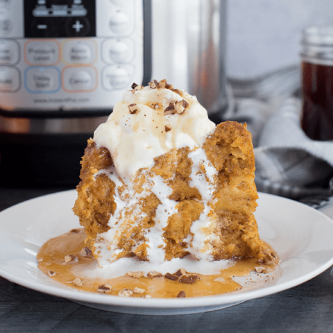 Instant Pot /Pressure Cooker Pumpkin Baked French Toast with an Instant Pot in the background